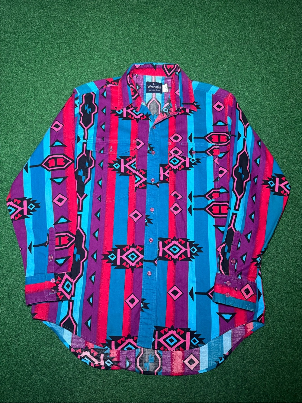 Wrangler Aztec Button Up Western Shirt Vintage 90s South Western Large Cowboy